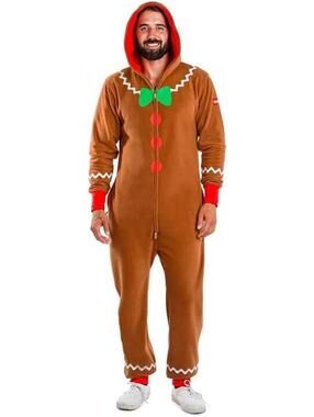 Tipsy Elves Men's Gingerbread Man Christmas Jumpsuit Adult Costume - Large